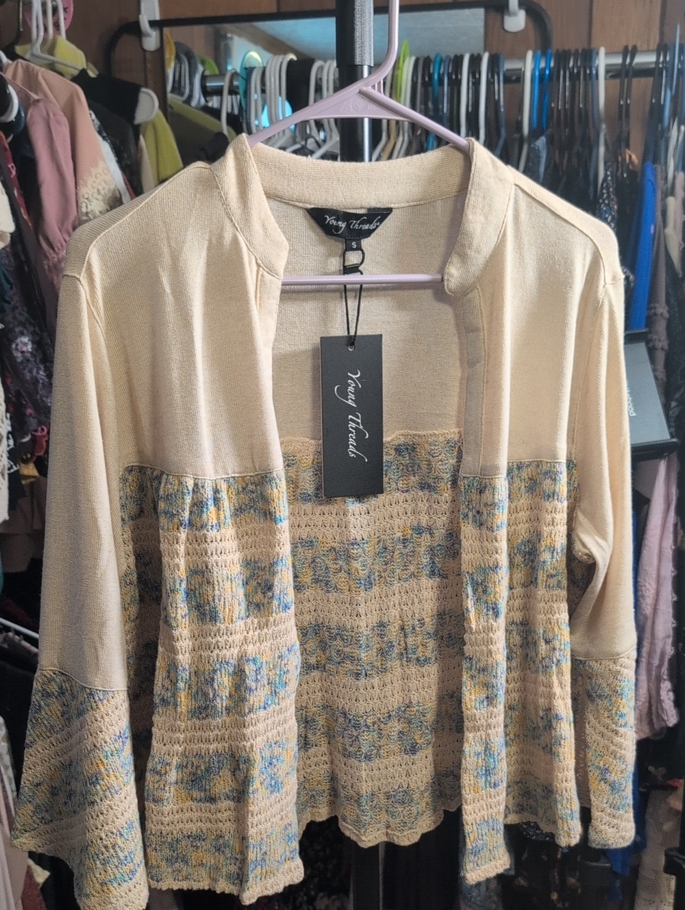 Young Threads Cream Open-Front Textured Knit Sweater NWT